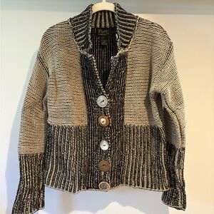 Pure Women's Black and Cream Button-Up Cardigan